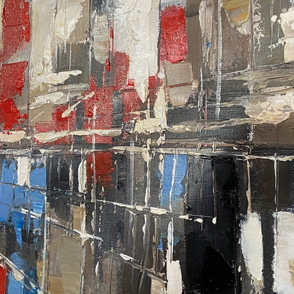 URBAN SOLITUDE: Minimalist Cityscape Painting | rectangular format, hand-painted canvas edge