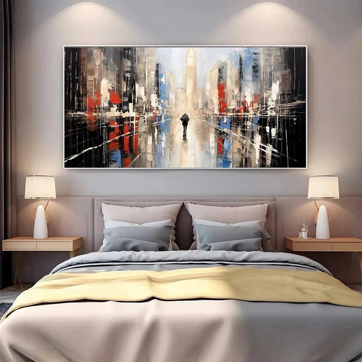 URBAN SOLITUDE: Minimalist Cityscape Painting | multi-color palette, original oil on stretched canvas art