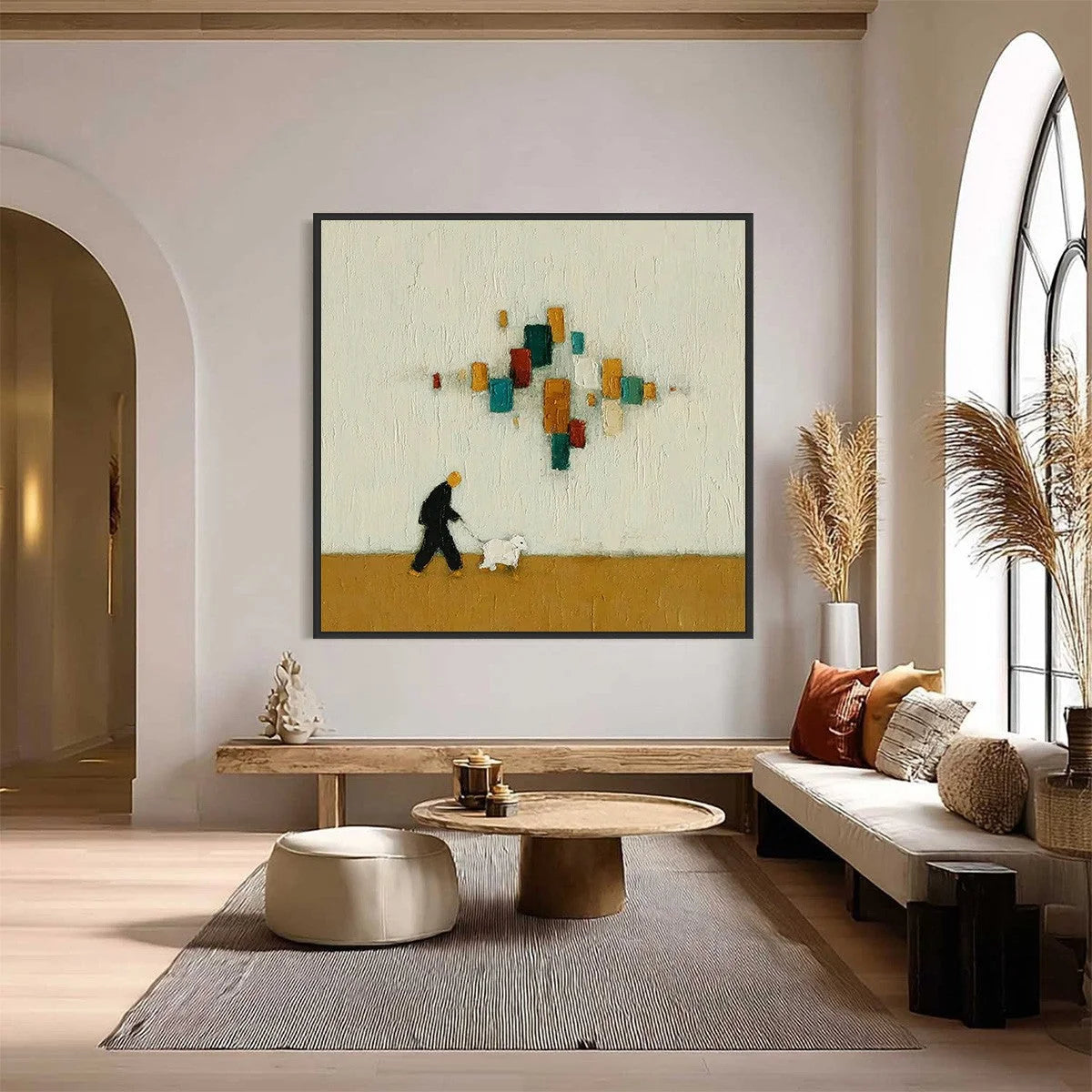 URBAN STROLL: Textured Figurative Abstract Painting of a Walk with a Companion | Figurative closeup, raised brushwork detail