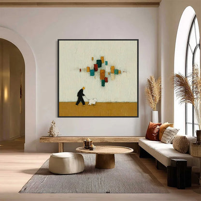 URBAN STROLL: Textured Figurative Abstract Painting of a Walk with a Companion | Figurative closeup, raised brushwork detail