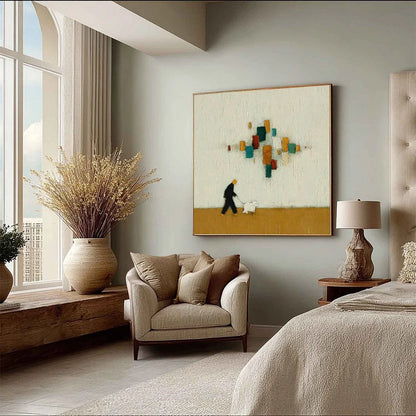 URBAN STROLL: Textured Figurative Abstract Painting of a Walk with a Companion | multi-color palette, original oil on stretched canvas art