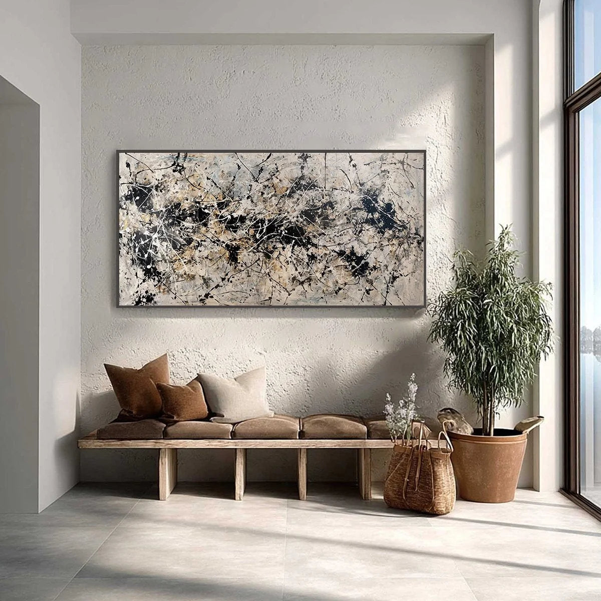 URBAN SYMPHONY: Large Black and White Abstract Textured Painting | Abstract closeup, raised brushwork detail