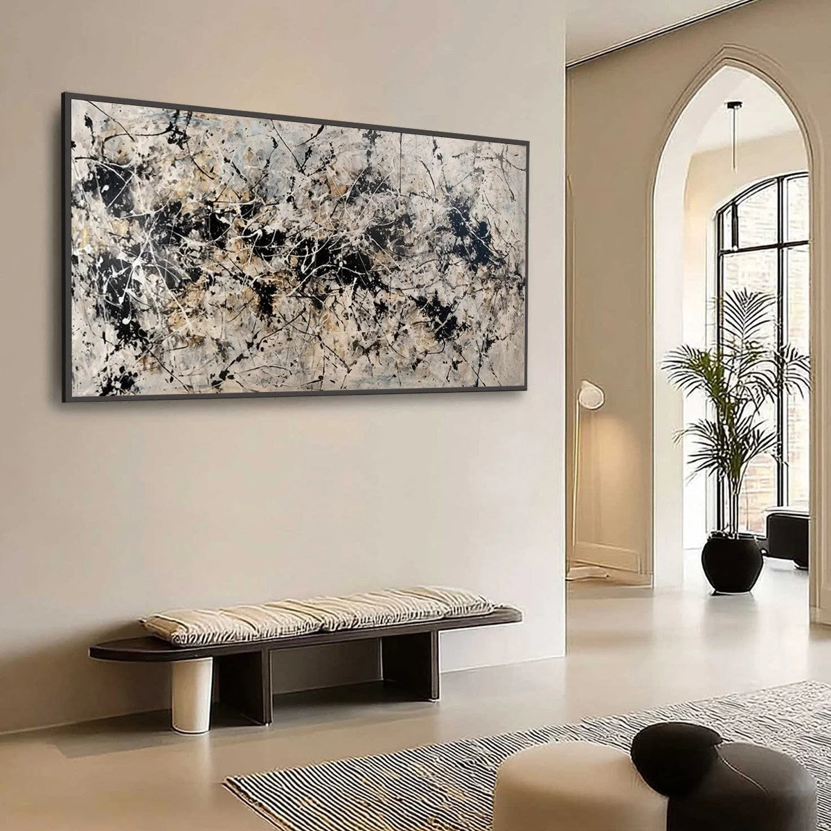 URBAN SYMPHONY: Large Black and White Abstract Textured Painting | Abstract mood, soft natural light studio shot