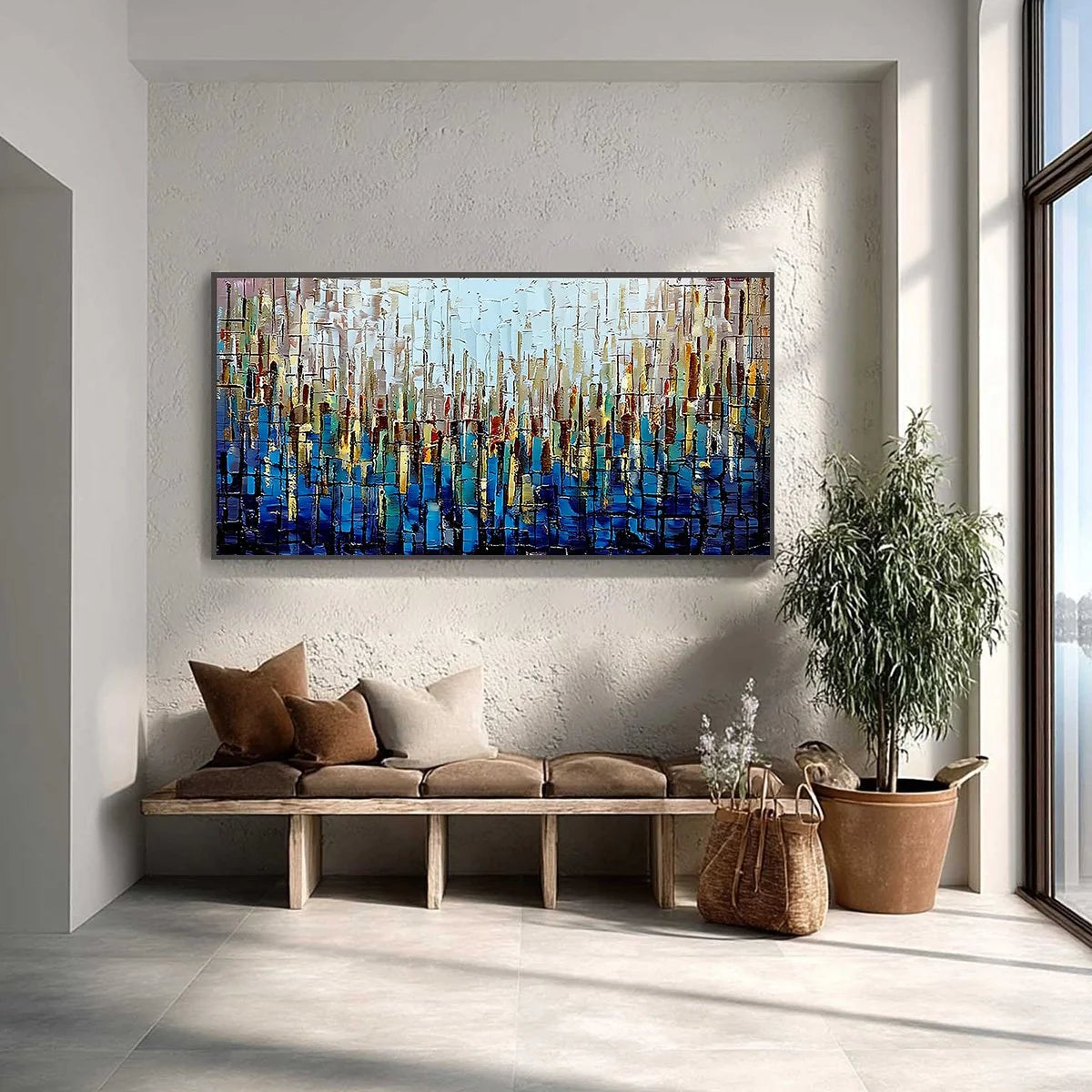 URBAN TWILIGHT: Heavily Textured Abstract Cityscape Oil Painting | Abstract closeup, raised brushwork detail