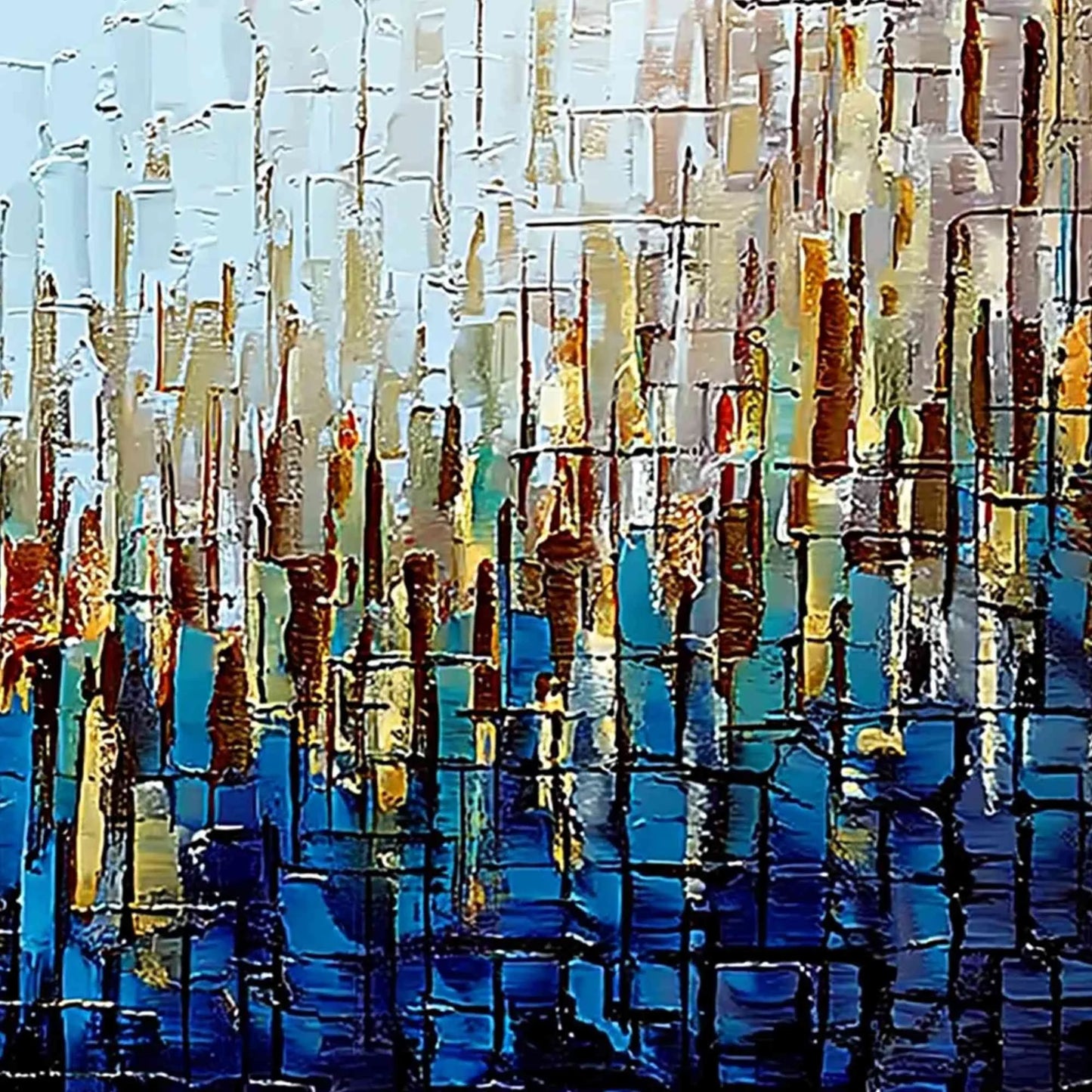 URBAN TWILIGHT: Heavily Textured Abstract Cityscape Oil Painting | rolled canvas, ready for custom framing
