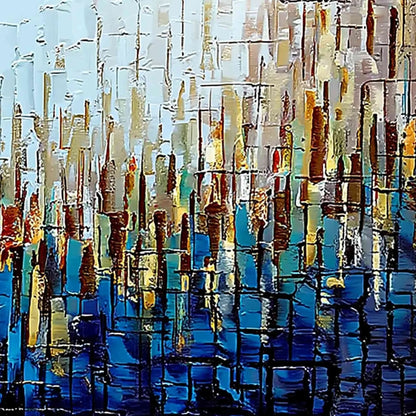 URBAN TWILIGHT: Heavily Textured Abstract Cityscape Oil Painting | rolled canvas, ready for custom framing