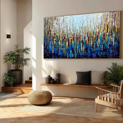 URBAN TWILIGHT: Heavily Textured Abstract Cityscape Oil Painting | multi-color palette, original oil on stretched canvas art