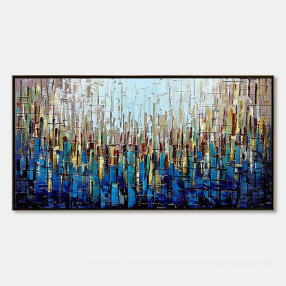 URBAN TWILIGHT: Heavily Textured Abstract Cityscape Oil Painting | hanging in living room, Abstract wall art