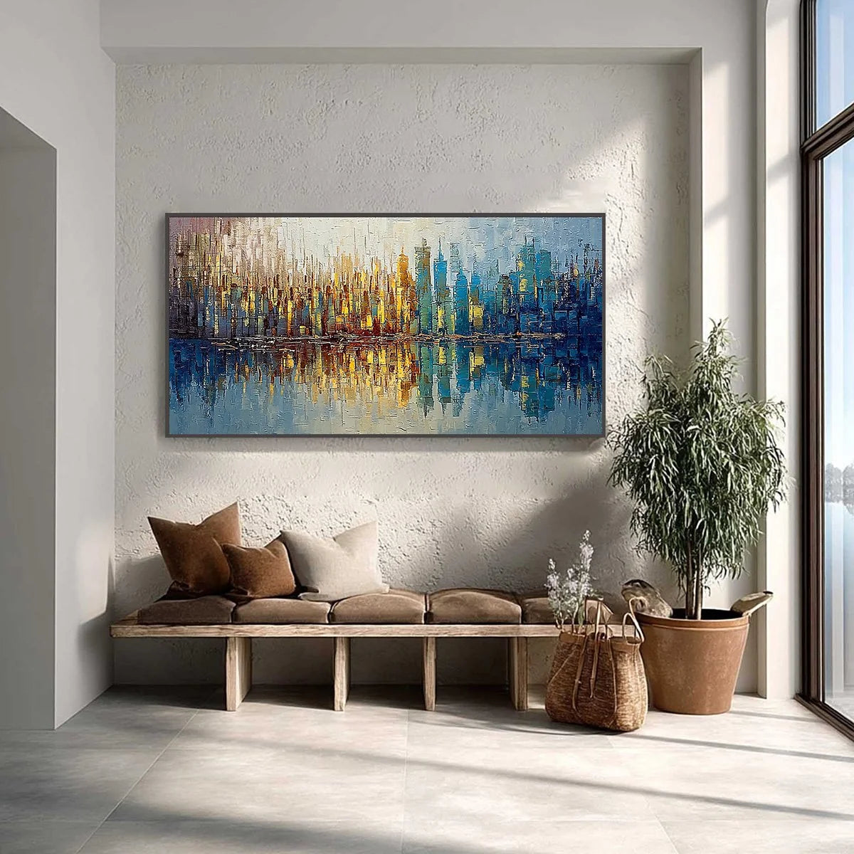 URBAN TWILIGHT: Textured Palette Knife Abstract Cityscape Painting | Abstract closeup, raised brushwork detail