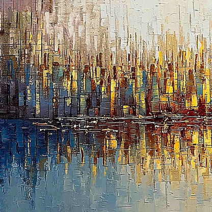 URBAN TWILIGHT: Textured Palette Knife Abstract Cityscape Painting | rectangular format, hand-painted canvas edge