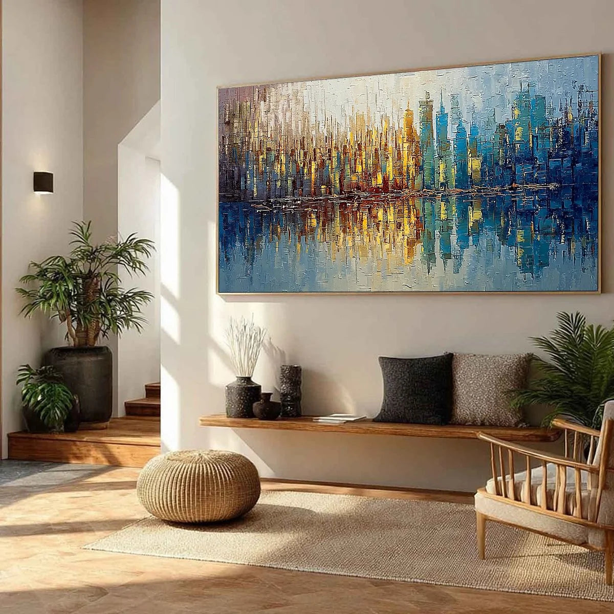 URBAN TWILIGHT: Textured Palette Knife Abstract Cityscape Painting | multi-color palette, original oil on stretched canvas art