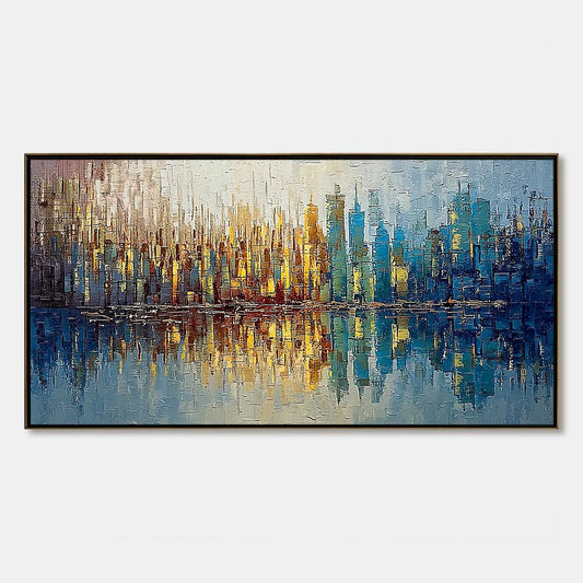 URBAN TWILIGHT: Textured Palette Knife Abstract Cityscape Painting | hanging in living room, Abstract wall art