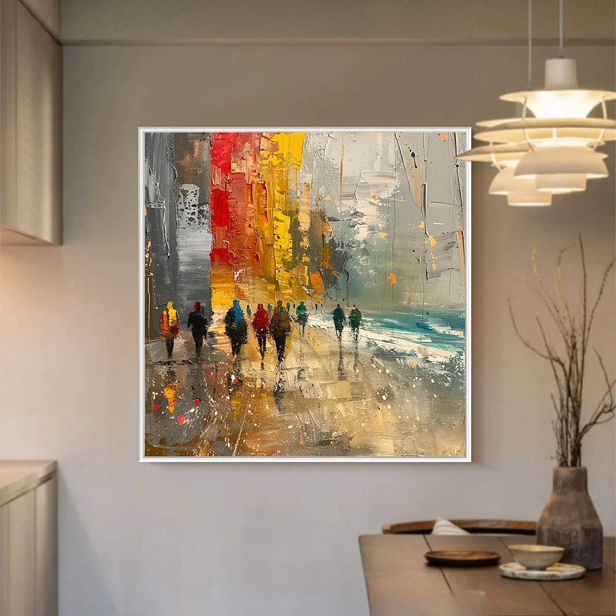 URBAN VIBRANCE: Textured Abstract Cityscape Oil Painting | Abstract closeup, raised brushwork detail