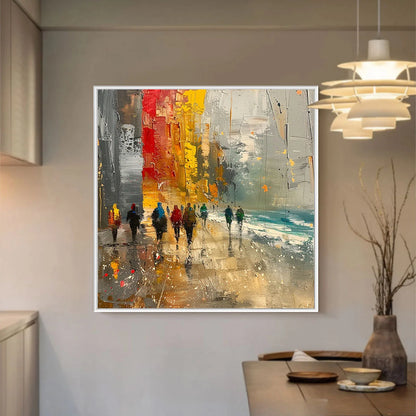 URBAN VIBRANCE: Textured Abstract Cityscape Oil Painting | Abstract closeup, raised brushwork detail