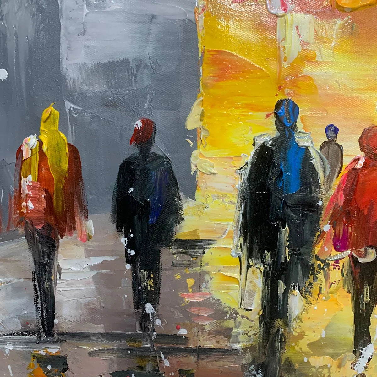 URBAN VIBRANCE: Textured Abstract Cityscape Oil Painting | rectangular format, hand-painted canvas edge
