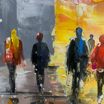 URBAN VIBRANCE: Textured Abstract Cityscape Oil Painting | rectangular format, hand-painted canvas edge