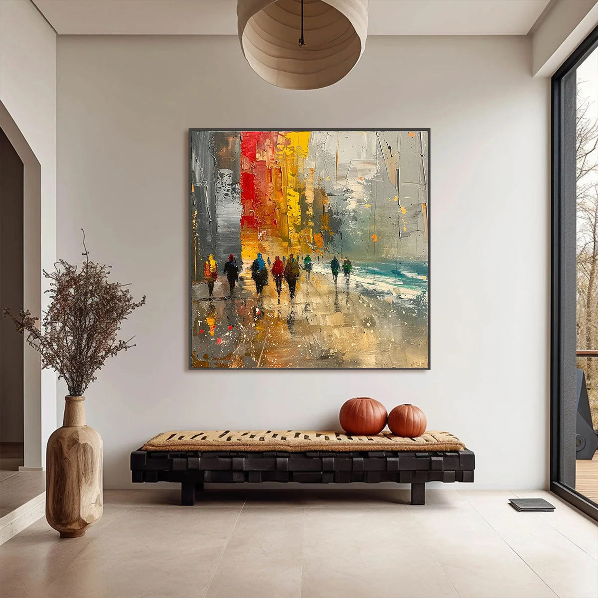 URBAN VIBRANCE: Textured Abstract Cityscape Oil Painting | Abstract mood, soft natural light studio shot
