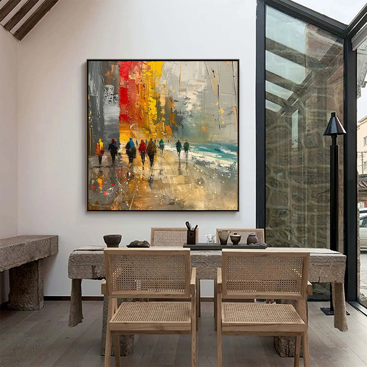 URBAN VIBRANCE: Textured Abstract Cityscape Oil Painting | multi-color palette, original oil on stretched canvas art