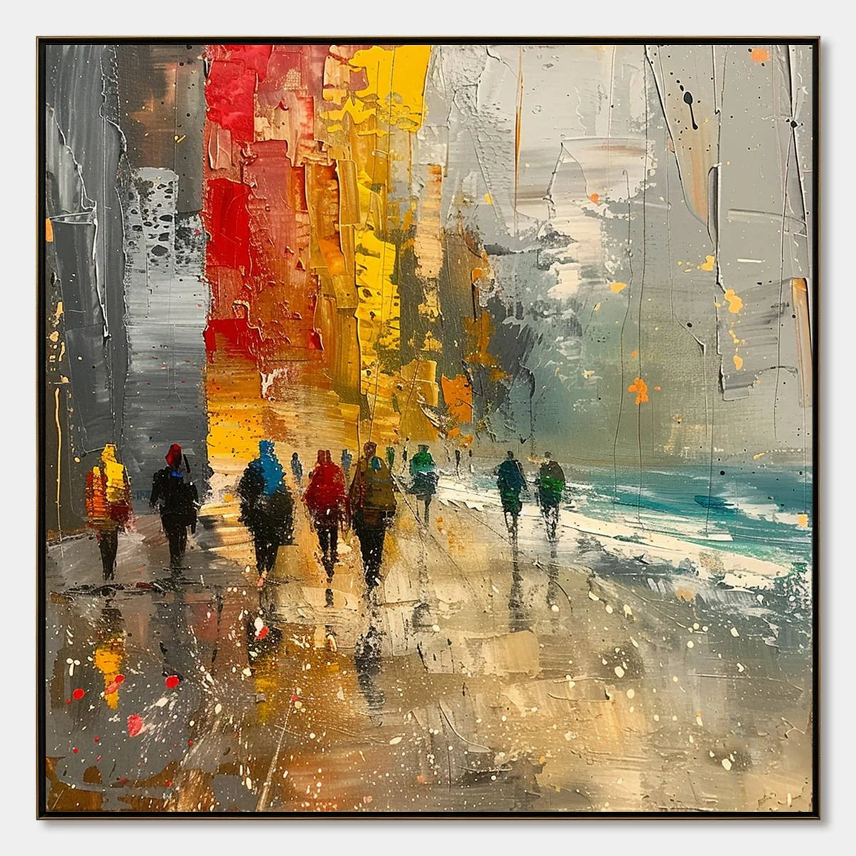 URBAN VIBRANCE: Textured Abstract Cityscape Oil Painting | hanging in living room, Abstract wall art