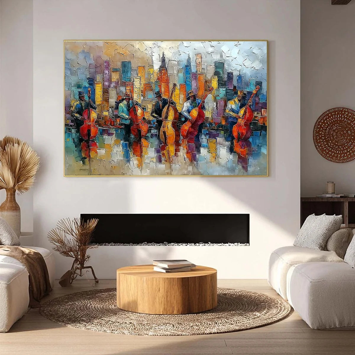 URBAN SERENADE: Textured Palette Knife Cityscape Jazz Painting | Abstract closeup, raised brushwork detail
