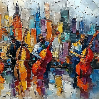 URBAN SERENADE: Textured Palette Knife Cityscape Jazz Painting | rolled canvas, ready for custom framing