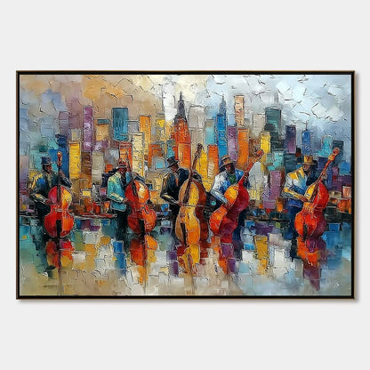 URBAN SERENADE: Textured Palette Knife Cityscape Jazz Painting | hanging in living room, Abstract wall art