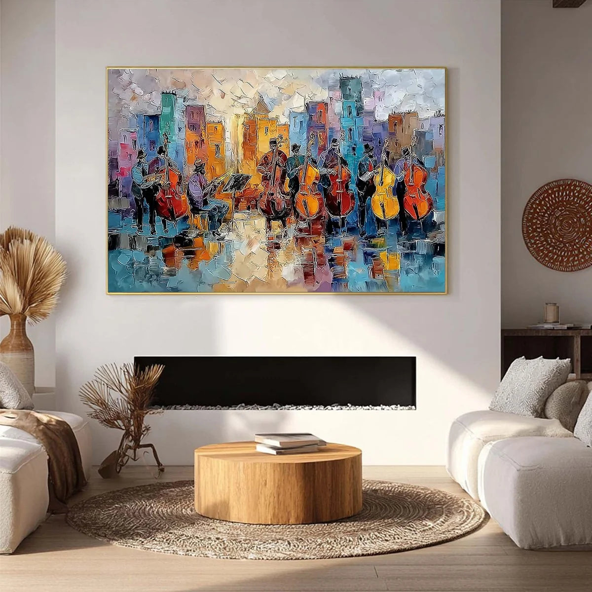 URBAN SERENADE: Textured Palette Knife Painting of City Musicians | Abstract closeup, raised brushwork detail