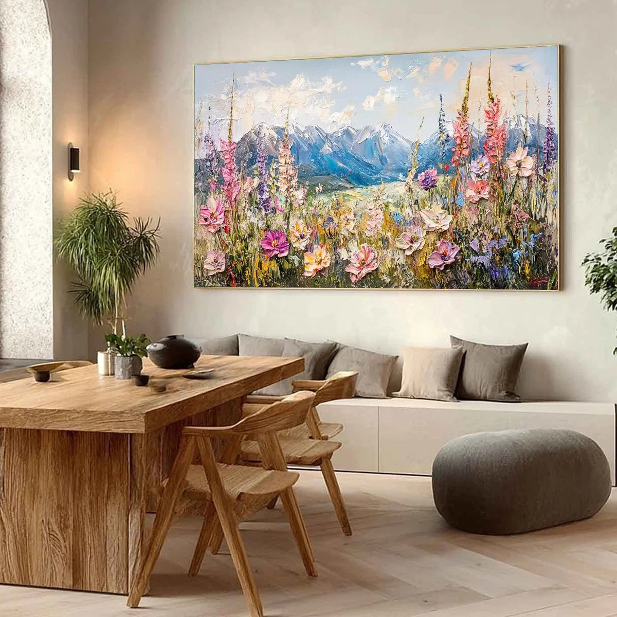 VALLEY BLOSSOM: Impasto Mountain Wildflower Painting | rolled canvas, ready for custom framing