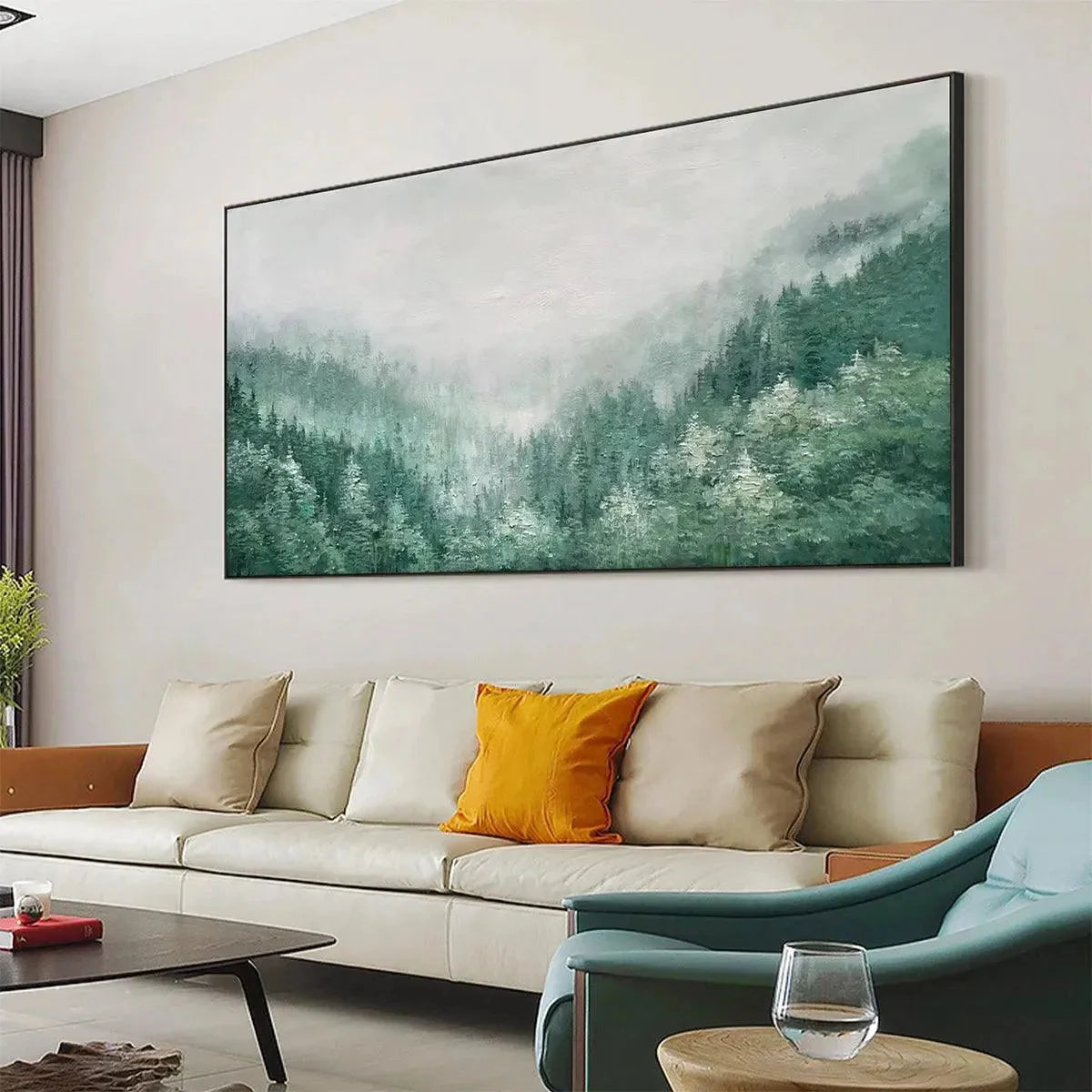 VALLEY OF THE EVERGREENS: Panoramic Evergreen Forest Landscape Oil Painting | Landscape closeup, raised brushwork detail