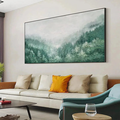 VALLEY OF THE EVERGREENS: Panoramic Evergreen Forest Landscape Oil Painting | Landscape closeup, raised brushwork detail