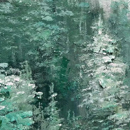 VALLEY OF THE EVERGREENS: Panoramic Evergreen Forest Landscape Oil Painting | rectangular format, hand-painted canvas edge
