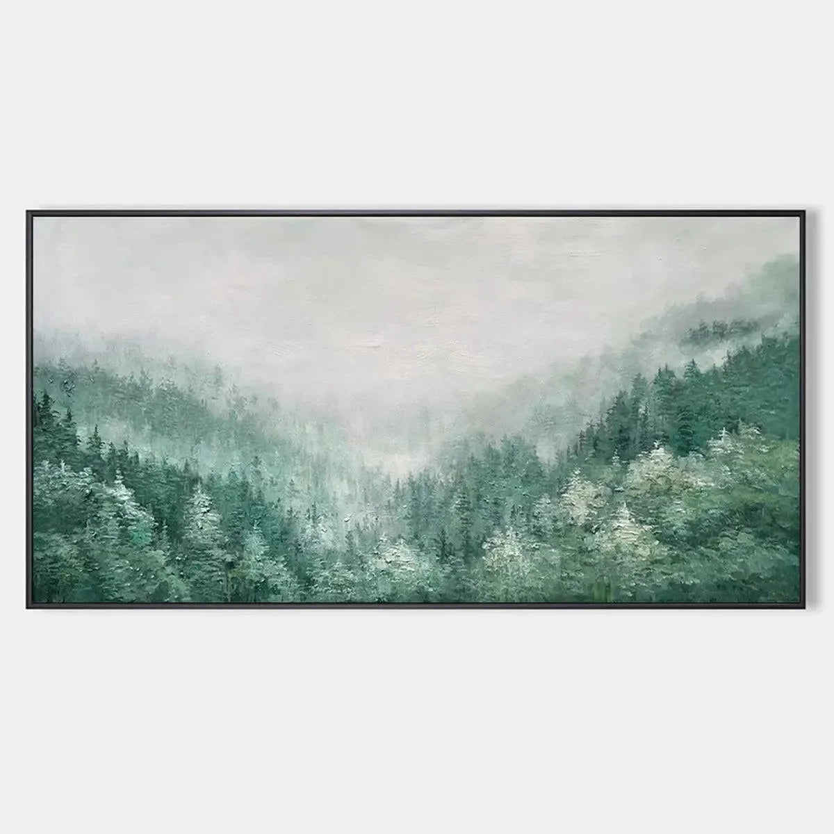 VALLEY OF THE EVERGREENS: Panoramic Evergreen Forest Landscape Oil Painting | hanging in living room, Landscape wall art