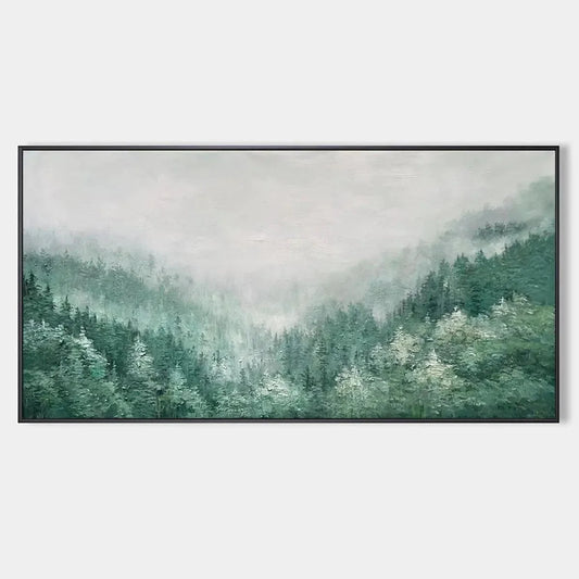 VALLEY OF THE EVERGREENS: Panoramic Evergreen Forest Landscape Oil Painting | hanging in living room, Landscape wall art