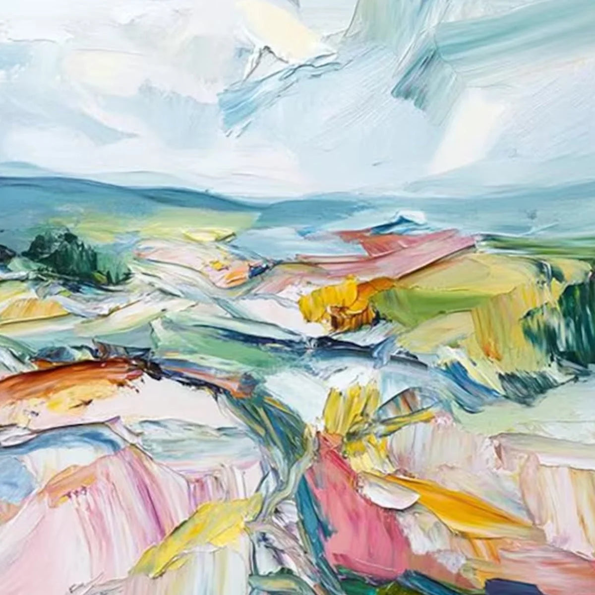 VALLEY IN BLOOM: Textured Palette Knife Abstract Landscape Painting | rolled canvas, ready for custom framing