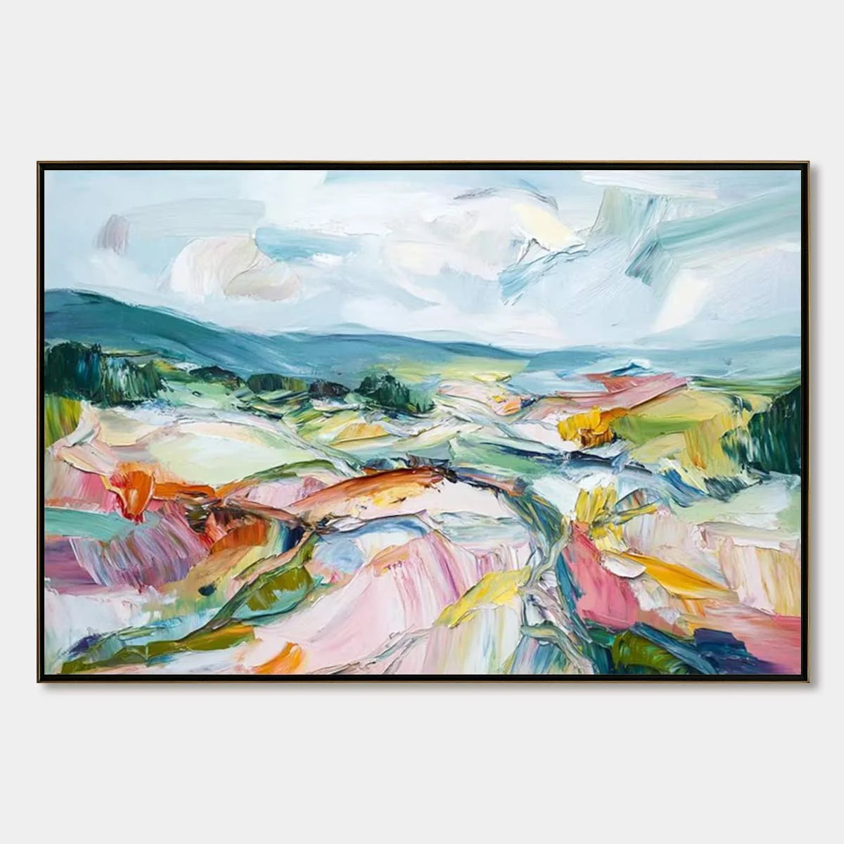 VALLEY IN BLOOM: Textured Palette Knife Abstract Landscape Painting | hanging in living room, Abstract wall art