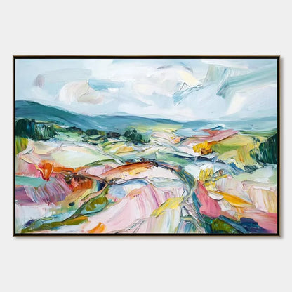 VALLEY IN BLOOM: Textured Palette Knife Abstract Landscape Painting | hanging in living room, Abstract wall art