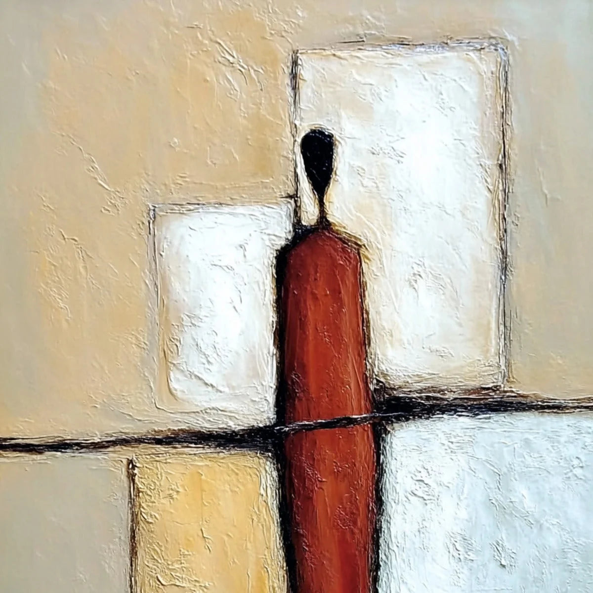 VANGUARD: Textured Abstract Figurative Painting for Modern Decor | rectangular format, hand-painted canvas edge