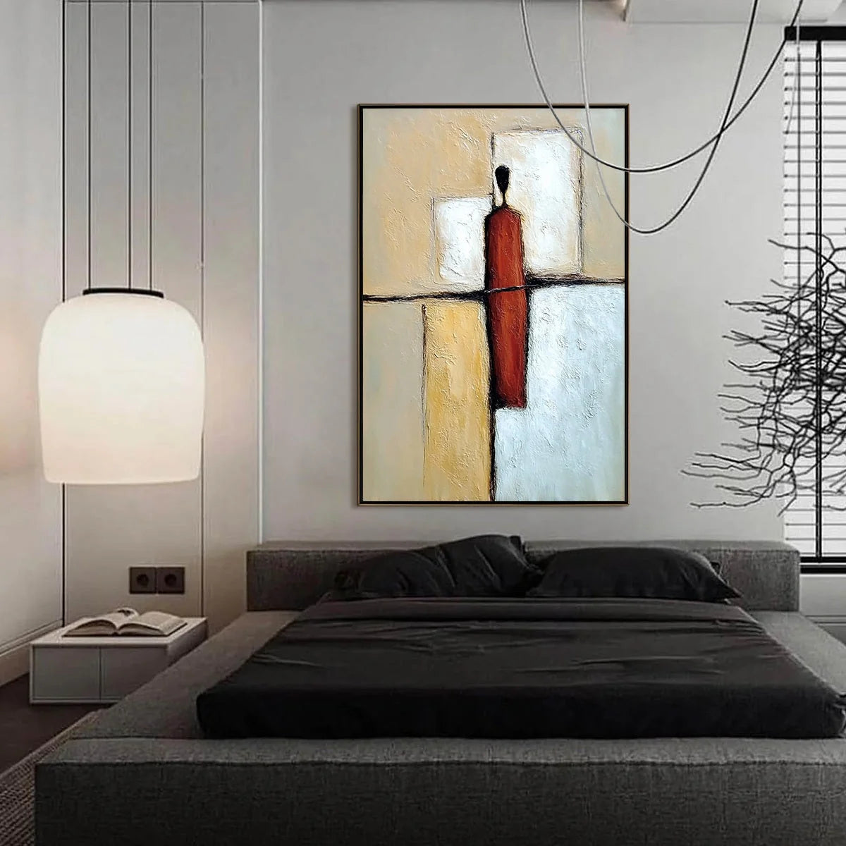 VANGUARD: Textured Abstract Figurative Painting for Modern Decor | black frame version on white wall