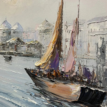 VENETIAN SERENADE: Panoramic Cityscape Oil Painting of Venice | rectangular format, hand-painted canvas edge