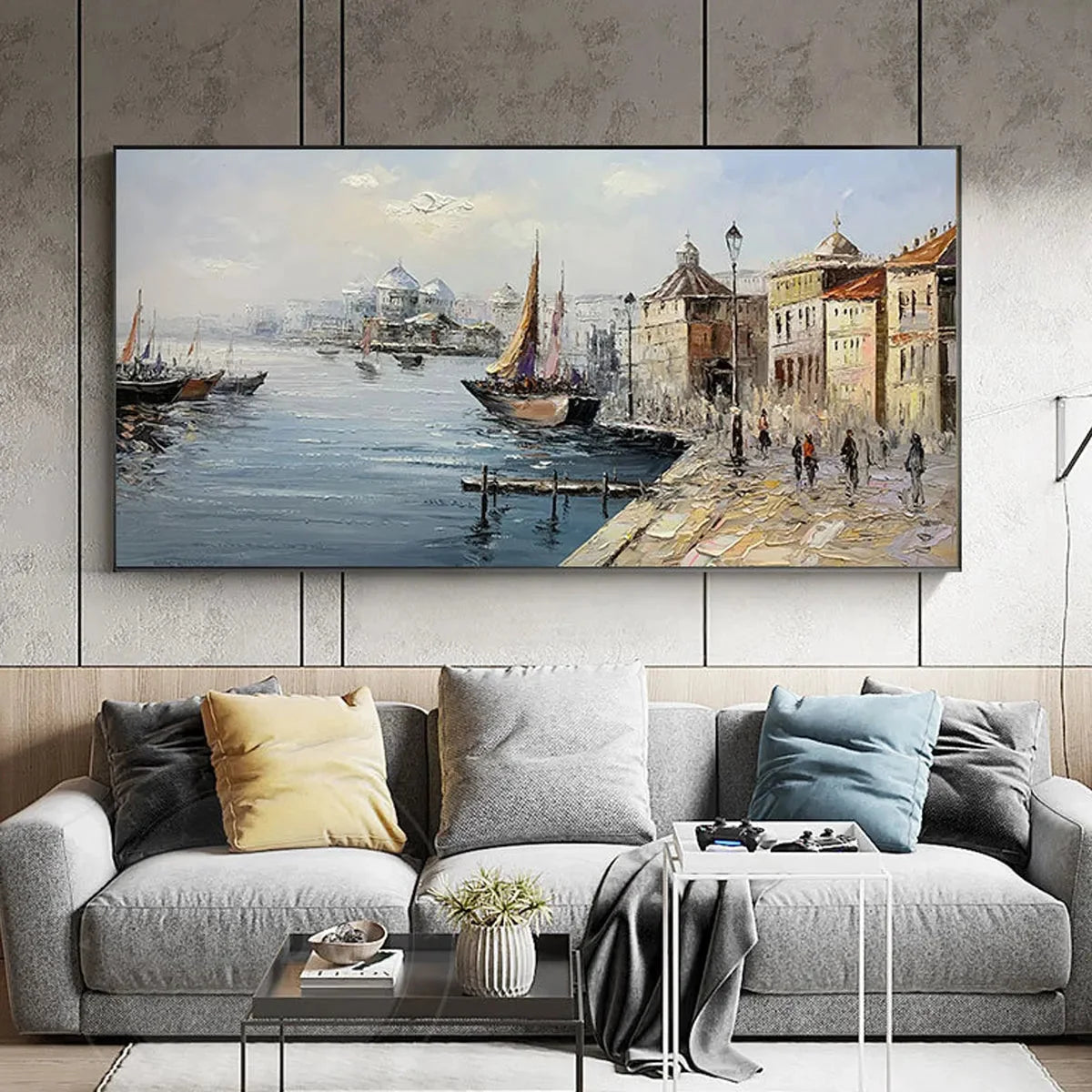 VENETIAN SERENADE: Panoramic Cityscape Oil Painting of Venice | Abstract mood, soft natural light studio shot