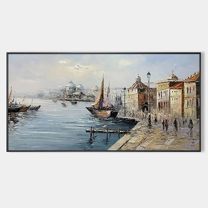 VENETIAN SERENADE: Panoramic Cityscape Oil Painting of Venice | hanging in living room, Abstract wall art