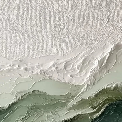 VERDANT ASCENT: Textured Wabi Sabi Mountain Landscape Painting | rolled canvas, ready for custom framing