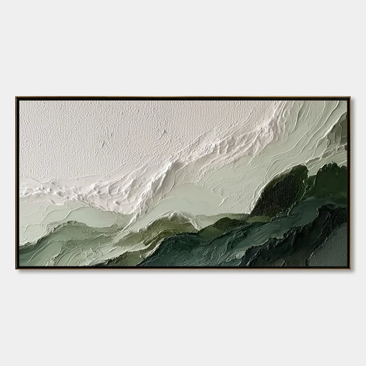 VERDANT ASCENT: Textured Wabi Sabi Mountain Landscape Painting | hanging in living room, Landscape wall art