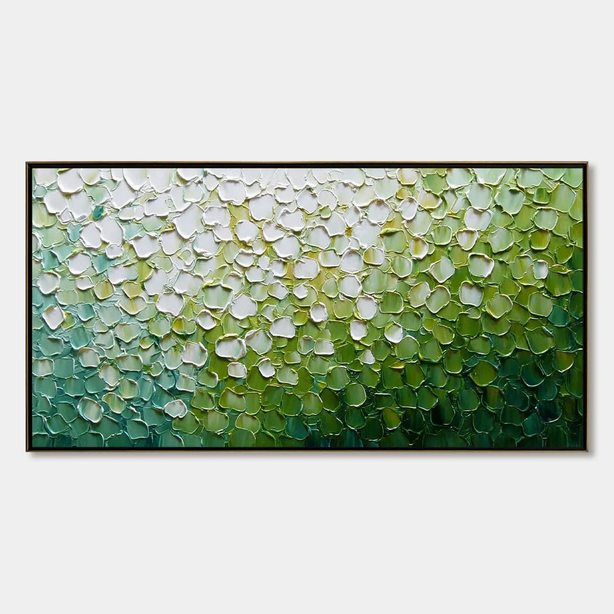 VERDANT BLOOM: Large Green And White Abstract Impasto Painting | hanging in living room, Abstract wall art