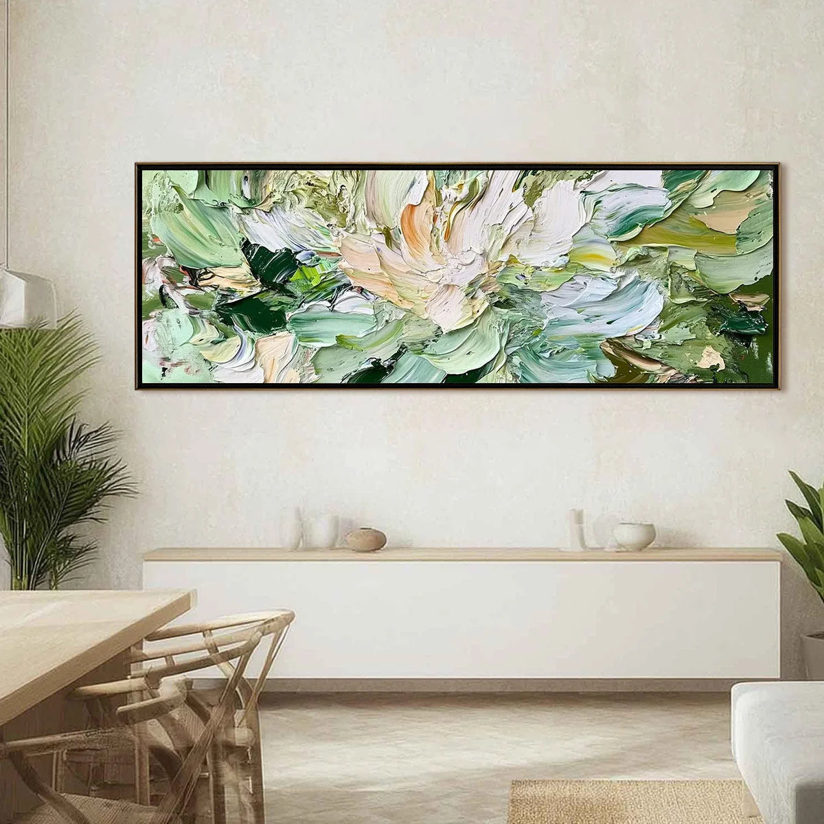 VERDANT BLOOM: Textured Abstract Floral Painting | Abstract closeup, raised brushwork detail