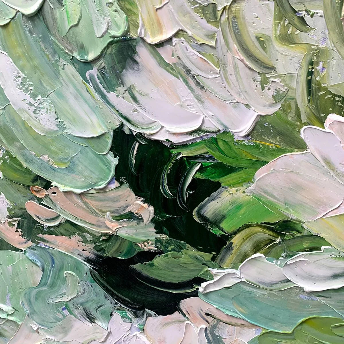 VERDANT BLOOM: Textured Abstract Floral Painting | rectangular format, hand-painted canvas edge