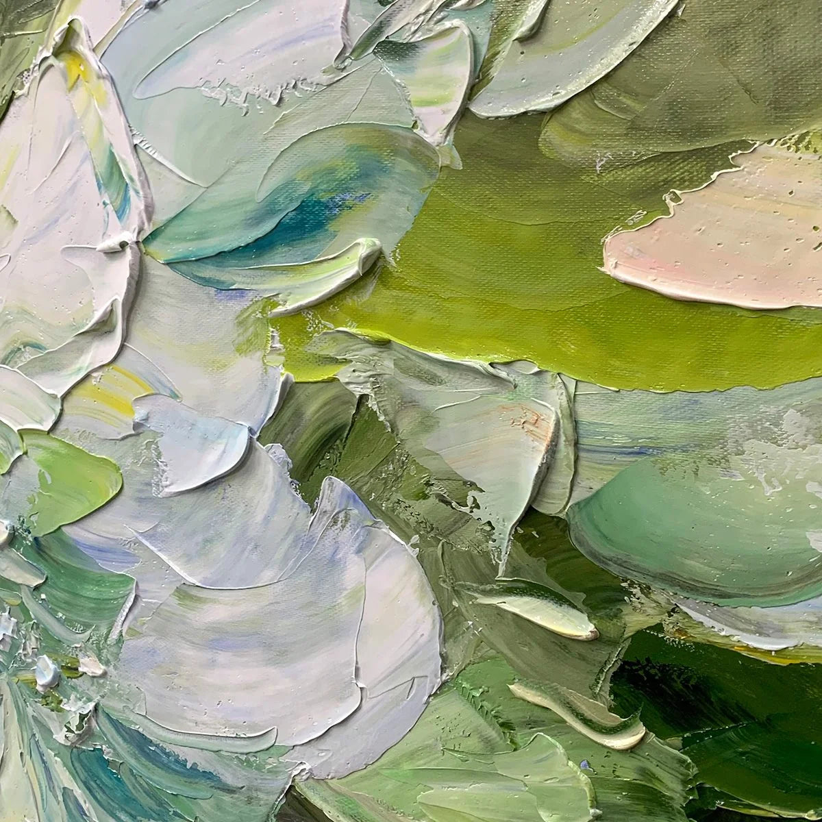 VERDANT BLOOM: Textured Abstract Floral Painting | black frame version on white wall