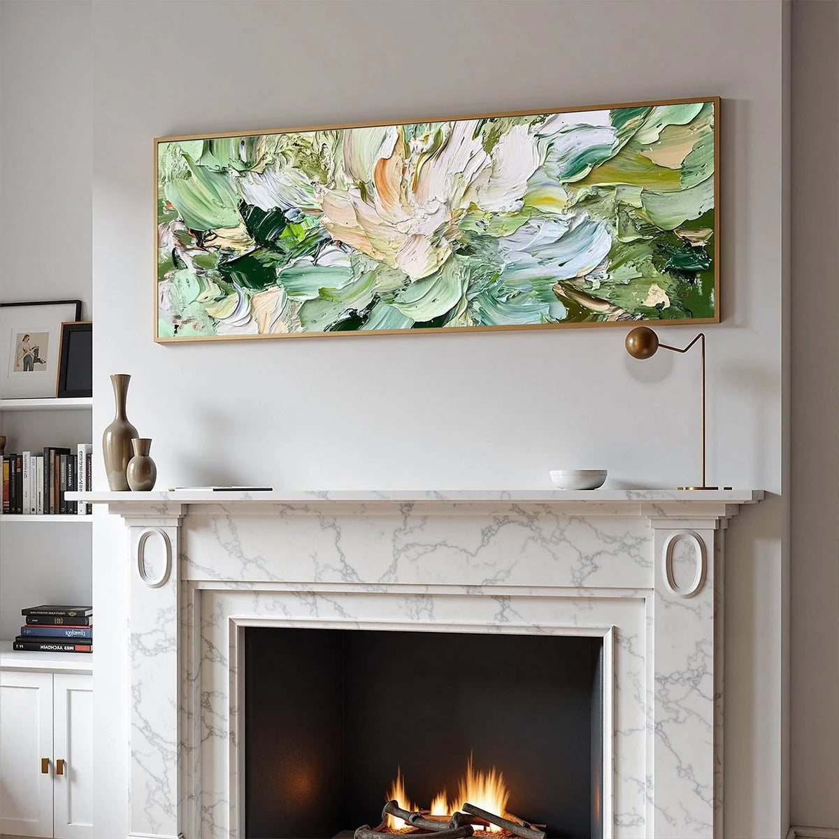 VERDANT BLOOM: Textured Abstract Floral Painting | Abstract mood, soft natural light studio shot