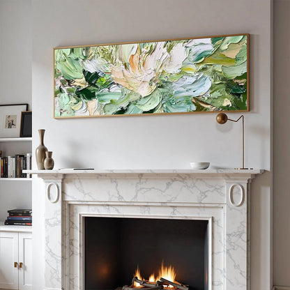 VERDANT BLOOM: Textured Abstract Floral Painting | Abstract mood, soft natural light studio shot