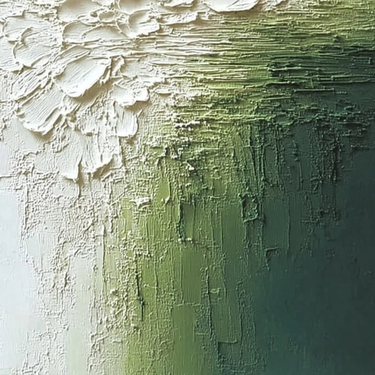 VERDANT BLOOM: Textured Green and White Wabi Sabi Abstract Painting | rolled canvas, ready for custom framing